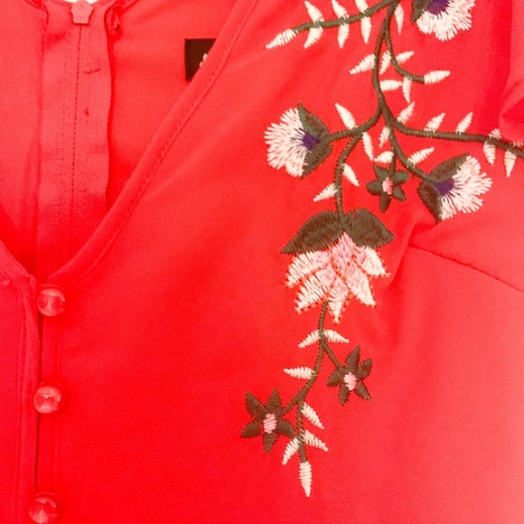 Sequin Hearts Red Floral Embroidered Mini Dress-5 - Picture 3 of 6